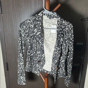 Black and White Abstract Print Cropped Blazer